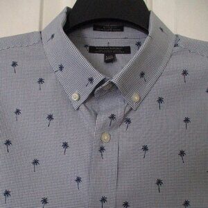 Banana Republic Tech Mens L/S Gray-Blue Palm Tree Casual Shirt - Large Slim Fit